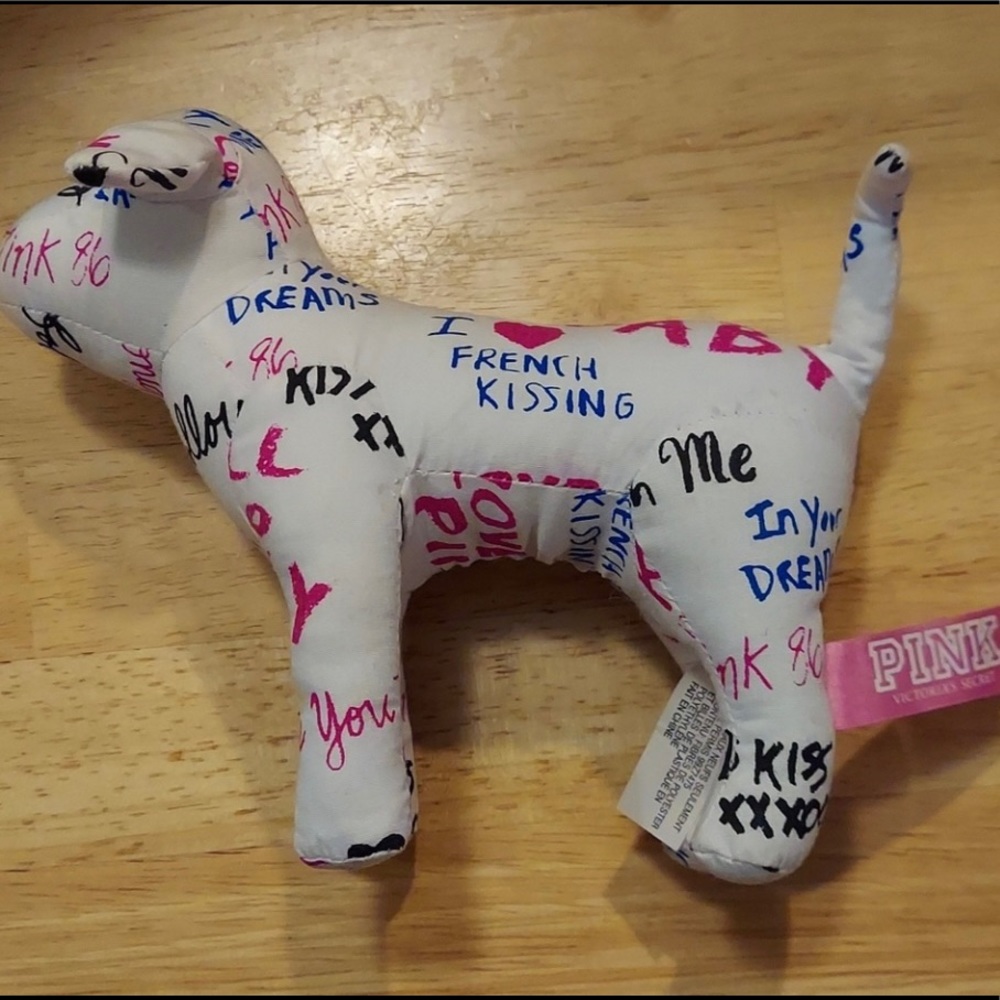 Limited Edition PINK Victoria's Secret Mini Stuffed Dog White Graffiti